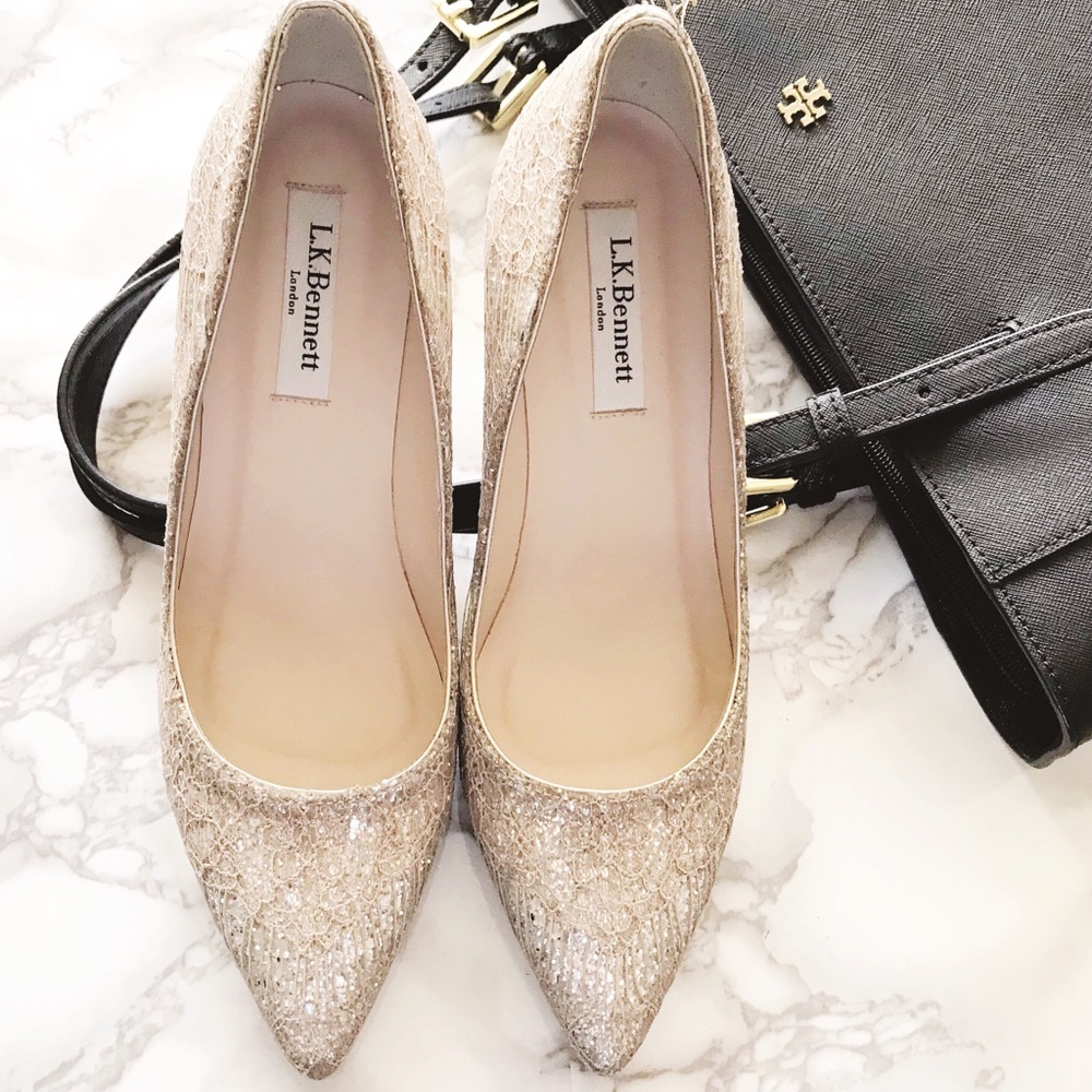 L.K Bennett Glitter Lace Heel - Picture 2 of 5